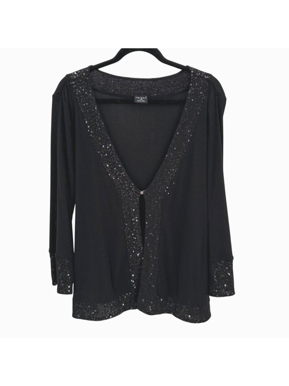 Tribal Womens Black Open Front Cardigan With Sequins Size L